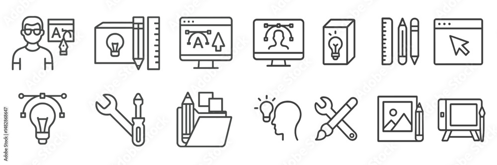 Creative workspace filled with design tools, digital elements, and brainstorming concepts Creative workspace filled with design tools, digital elements, and brainstorming concepts