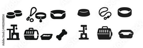 Pet care essentials including bowls, leashes, and grooming tools displayed in a minimalistic style suitable for pet lovers