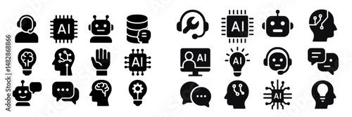 Icons depicting artificial intelligence concepts and technology in modern digital environments