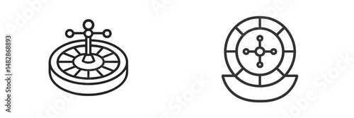 Roulette wheel and betting table icons in simple black design representing gambling and casino entertainment