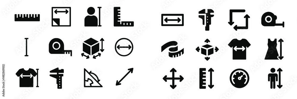 Various measurement icons and symbols representing tools and concepts used in design and construction Various measurement icons and symbols representing tools and concepts used in design and construction