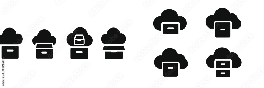 Various cloud storage icons showcasing file organization and access methods for digital content