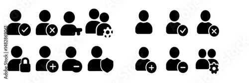 Icons representing various user actions and statuses in a digital interface for managing accounts and permissions