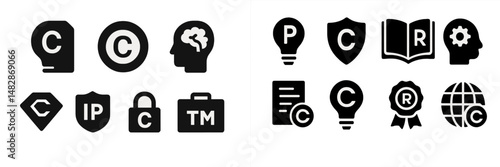Various copyright and intellectual property icons displayed on a clean background for educational purposes