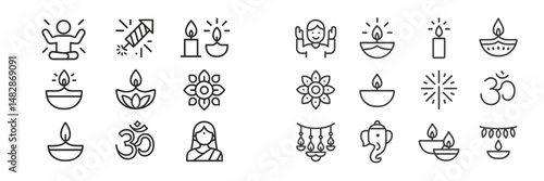 Diverse collection of Hindu symbols celebrating spirituality and light during festivals in India