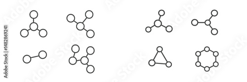 Various geometric and molecular structure designs showcasing connections and arrangements in simple forms