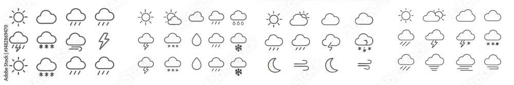 Weather symbols representing various atmospheric conditions in a minimalist design suitable for weather forecasting Weather symbols representing various atmospheric conditions in a minimalist design suitable for weather forecasting