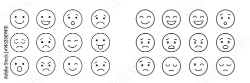 Illustration of various facial expressions showing emotions and feelings in a grid format during a creative design session