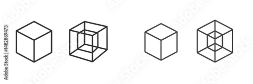 Exploring geometric shapes with wireframe cubes and three-dimensional designs in a minimalist style