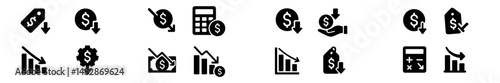 Business icons representing financial concepts such as budgeting, sales trends, and calculations essential for commerce