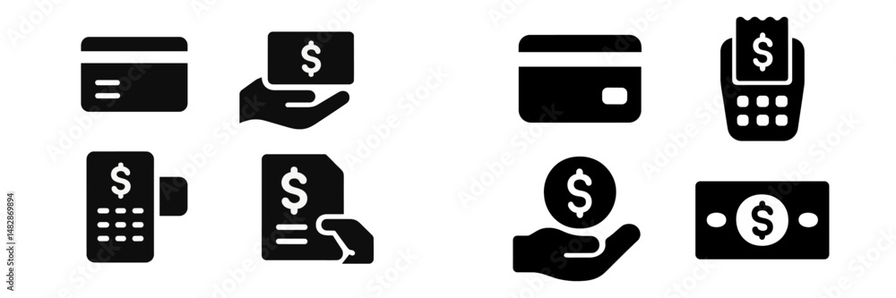 Payment symbols and methods displayed in a simple black and white design suitable for financial concepts Payment symbols and methods displayed in a simple black and white design suitable for financial concepts