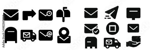 Various email and mailing icons showcasing different postal activities and communication methods