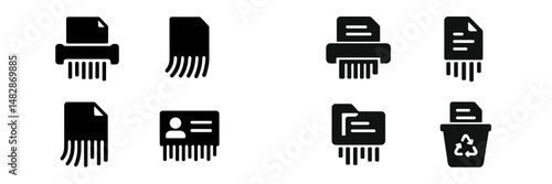 Paper shredders in various styles and designs for secure document disposal in an office setting