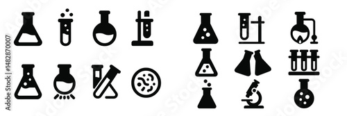 Collection of laboratory equipment silhouettes showing various flasks and beakers in a scientific context