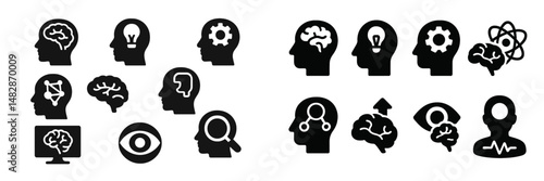 Various silhouette icons representing different aspects of mental processes and cognitive functions in a modern style