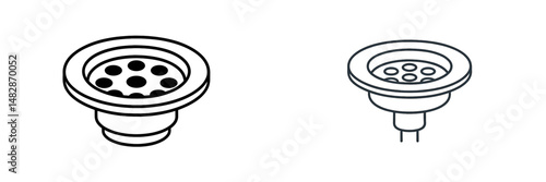 Different designs of sink drains displayed side by side for comparison in a household plumbing context