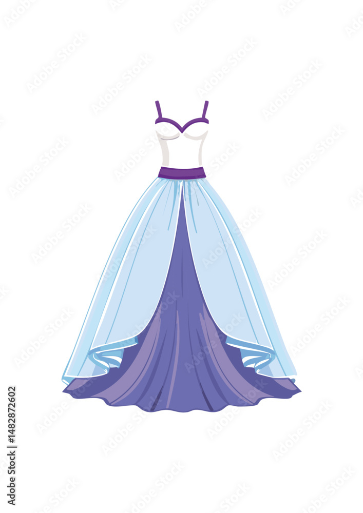 Obraz premium ball gown wedding dress, purple trim, blue bodice, white lace, reflecting societal shifts, technological advancements, and changing ideals of beauty. From the extravagant court dresses