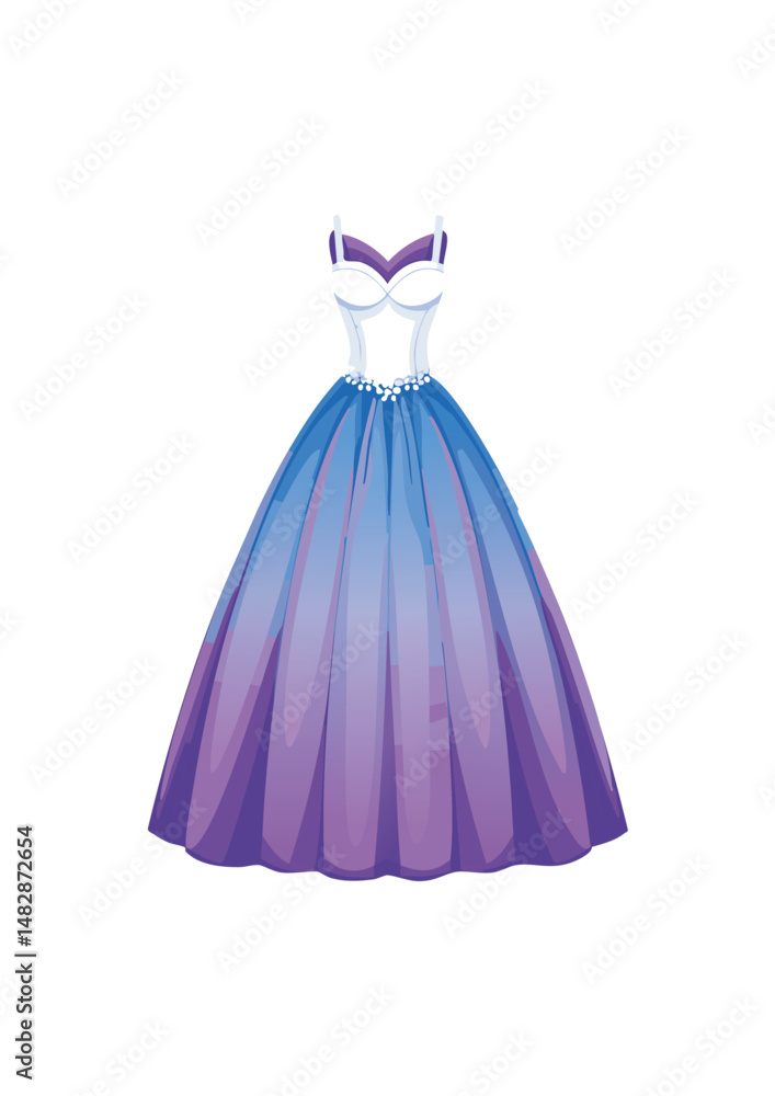 Obraz premium ball gown wedding dress, purple trim, blue bodice, white lace, reflecting societal shifts, technological advancements, and changing ideals of beauty. From the extravagant court dresses