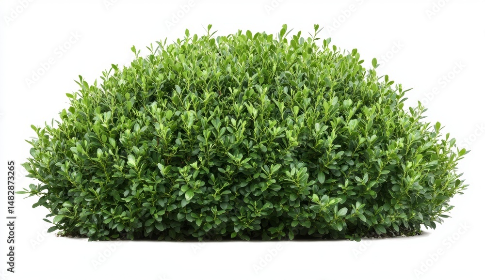 Fototapeta premium Lush Green Shrub with Dense Foliage Isolated on White Background