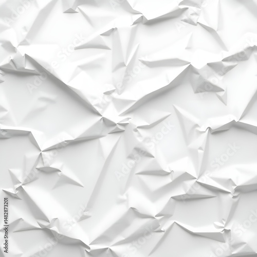 Crumpled white paper texture with complex folds and shadows creating a dynamic, tactile surface
