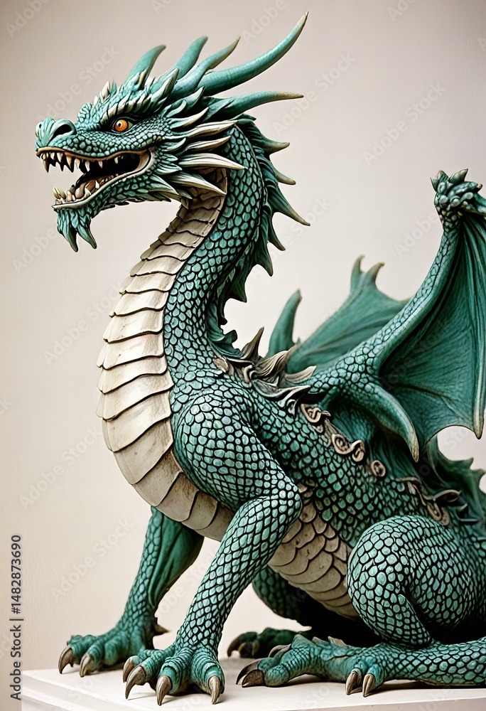 Fototapeta premium Dragon statue on white background.