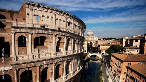 Rome, Italy is showcased through an aerial panoramic view, highlighting the skyline of the historic city of Roma, embodying concepts of landscape and panorama in a horizontal banner format