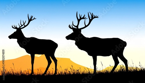 deer, reindeer, antlers, buck, silhouette, vector, illustration, animal, wildlife, forest, nature, mammal, horn, stag, winter, christmas, wild, outdoors, head, profile, brown, horns, male, standing, b
