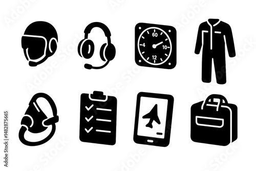 Pilot equipment icons showing essential gear for flight preparation and navigation during daytime operations