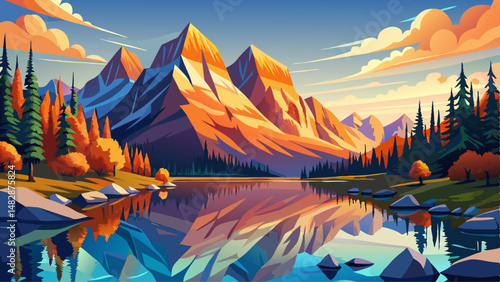 Panorama of Three sisters mountain reflection on pond at sunrise in autumn at Banff national park very beautiful