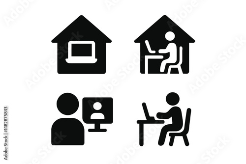 Working from home symbols depicting remote work setup and digital communication