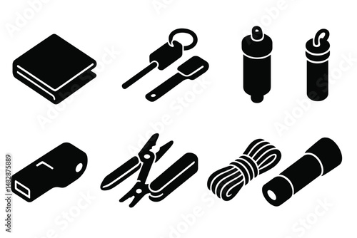 Collection of essential items for outdoor activities during daytime adventures