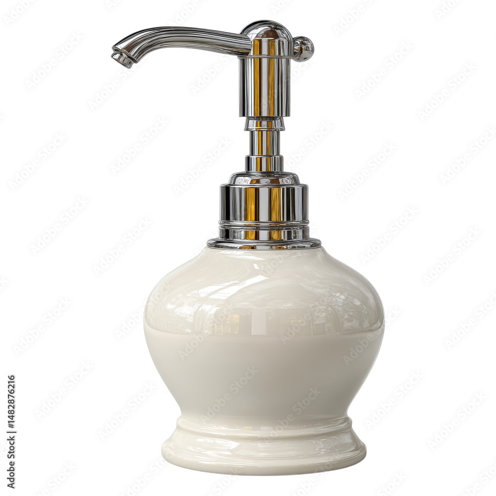 Obraz premium Elegant White Soap Dispenser with Chrome Pump for Modern Bathroom Decor and Accessories