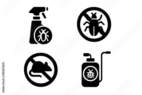 Pest control icons represent insect and rodent prevention strategies for home safety and hygiene