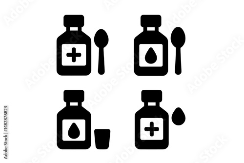 Icons representing medicine, dosage tools, and administration methods in a simple, monochromatic design for health awareness