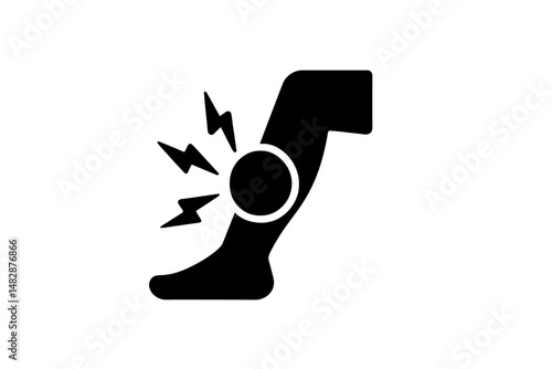 Icon representing leg pain with detailed visuals of knee discomfort and signaling energy bursts indicating distress