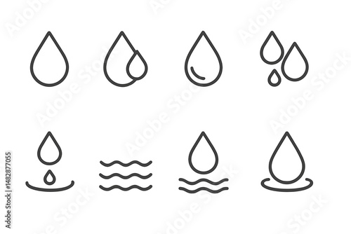Various designs of water droplets and waves showcased in minimalistic style for creative use