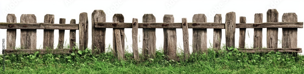 Rustic Wooden Fence Surrounded by Lush Green Grass in Nature Rustic Wooden Fence Surrounded by Lush Green Grass in Nature