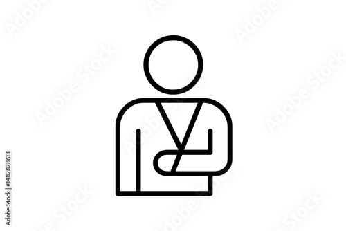 Illustration of a person with an arm injury in a sling symbolizing medical assistance and care