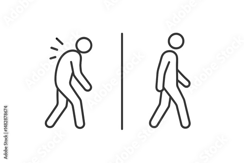 Study of body language showing a slouched posture transitioning to an upright stance during a motivational moment