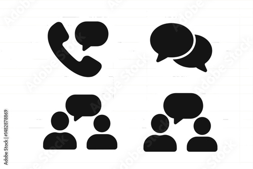 Communication symbols representing conversations, phone calls, and dialogue in a modern context