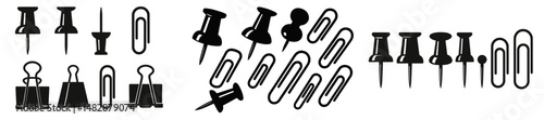 Collection of black silhouette stationery items on a white background showcasing diverse office supplies for organization