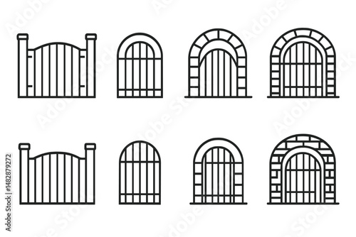 Different styles of gates displayed in a minimalist design suitable for garden or home entrance
