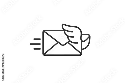 Flying envelope with wings symbolizes quick communication and the speed of delivering messages in a digital age