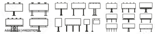 Different styles of blank billboards in various sizes and shapes displayed in a city setting