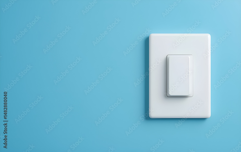 Isolated White One-Gang Toggle Switch on a Light Blue Background Isolated White One-Gang Toggle Switch on a Light Blue Background