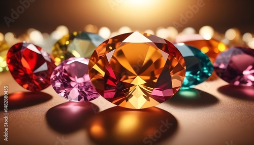 Brilliant Multicolored Precious Gemstones with Luxury Background – High-Resolution Faceted Crystals and Radiant Light Reflection