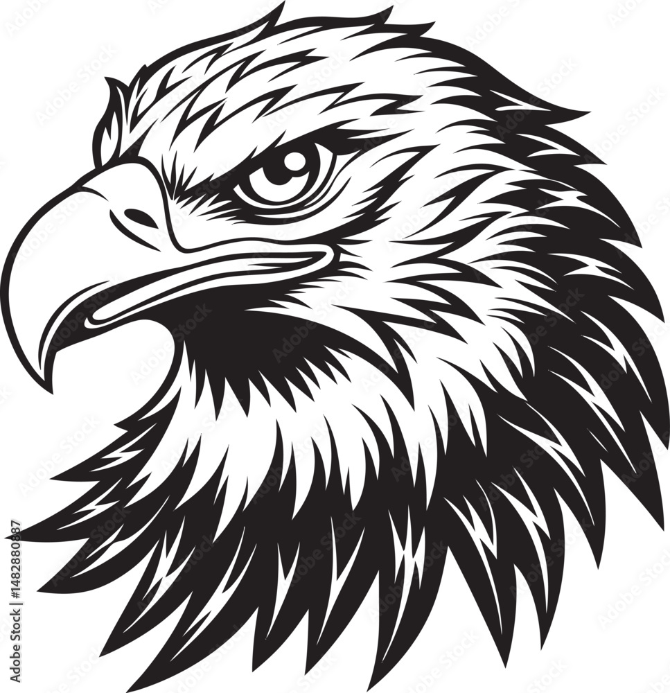 Obraz premium Minimalist eagle head silhouette vector in black, great for cutting machines like Cricut or Silhouette, Wildlife Silhouette Vector.