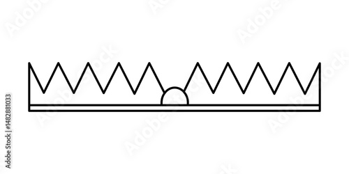 Hand drawn cute outline illustration bear trap with metal teeth side view. Flat vector temptation trial line art doodle. Deception of expectations concept sticker, icon or print. Take risks. Isolated.