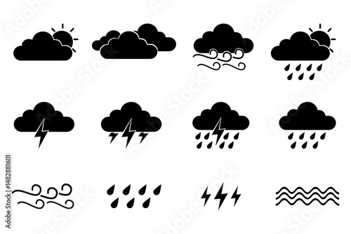 Set of Rainy season icon, Weather icons, Weather forecast icon set. Vector illustration design.