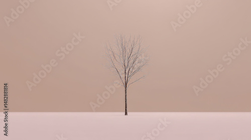 Minimalist Tree on Pastel Background with Soft Lighting and Space for Copy